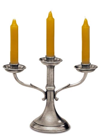 Candelabro 3 brazos, gris, Estaño, cm h 21