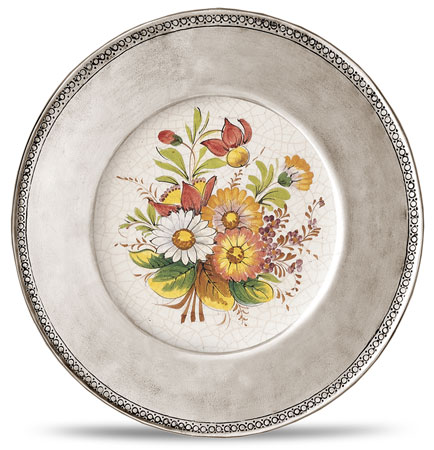 Decorative wall plate, grey and White, Pewter and Ceramic, cm &Oslash; 26