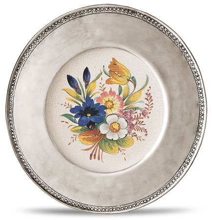 Decorative wall plate, grey and White, Pewter and Ceramic, cm &Oslash; 26