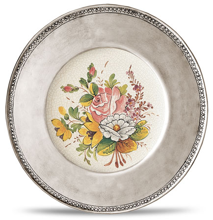 Decorative wall plate, grey and White, Pewter and Ceramic, cm &Oslash; 26