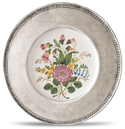 Decorative wall plate, grey and White, Pewter and Ceramic, cm &Oslash; 26