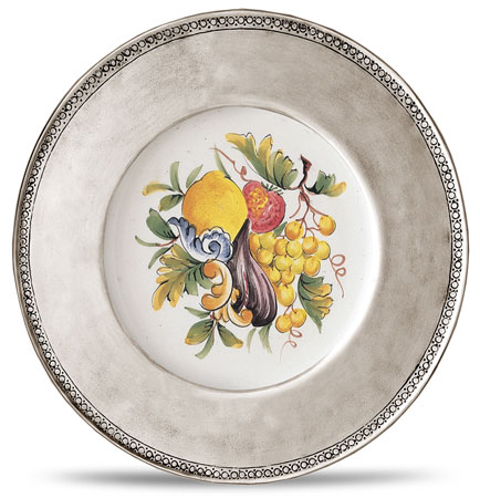 Decorative wall plate, grey and White, Pewter and Ceramic, cm &Oslash; 26