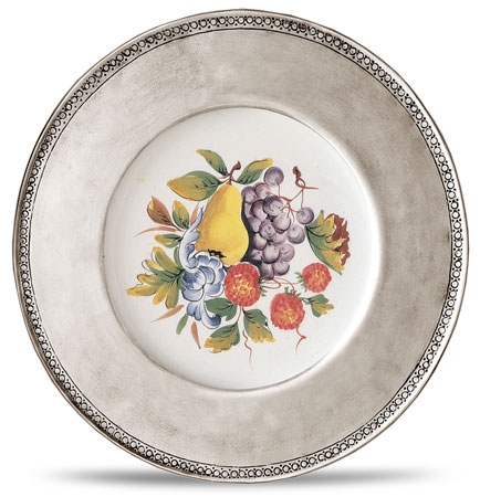 Decorative wall plate, grey and White, Pewter and Ceramic, cm &Oslash; 26