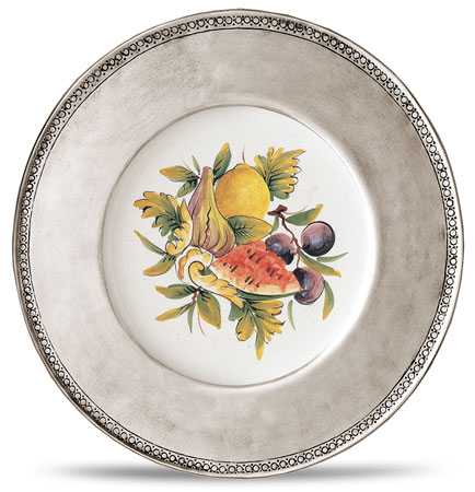 Decorative wall plate, grey and White, Pewter and Ceramic, cm &Oslash; 26