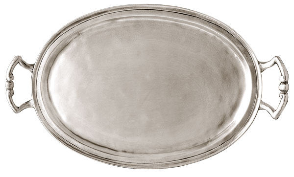 Tablett oval mit Henkel, Grau, Zinn, cm 36,5x26