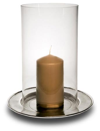 Windlicht, Grau, Zinn und Glas, cm h 29 &Oslash;16  plate &Oslash;25