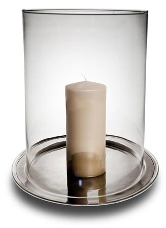 Großes Windlicht, Grau, Zinn und Glas, cm h 33 &Oslash;24  plate &Oslash;30