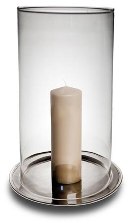 Großes Windlicht, Grau, Zinn und Glas, cm h 45 &Oslash;24  plate &Oslash;30