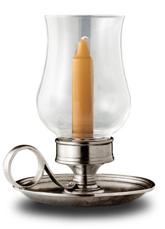 Подсвечник с ручкой и стеклом, серый, олова и lead-free Crystal glass, cm 16x21