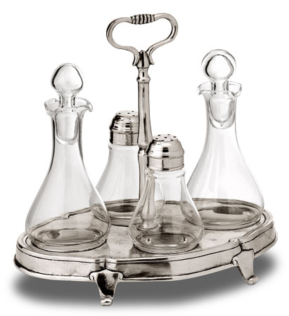 Ménagère 4 pcs, gris, étain et Verre, cm 23,5x17xh21,5  cl 16 e cl 11