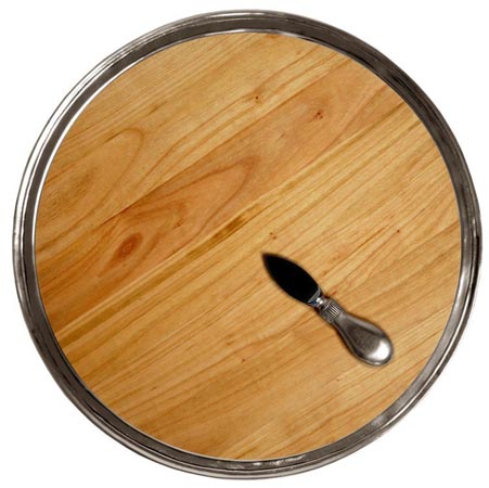 Vassoio con tagliere formaggio, grigio e rosso, Metallo (Peltro) e Legno, cm Ø 37,5