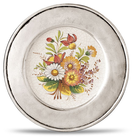 Decorative wall plate, grey and White, Pewter and Ceramic, cm &Oslash; 23