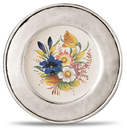Decorative wall plate, grey and White, Pewter and Ceramic, cm &Oslash; 23