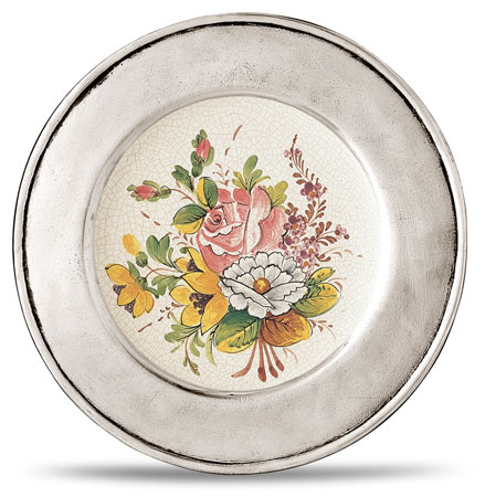 Decorative wall plate, grey and White, Pewter and Ceramic, cm &Oslash; 23