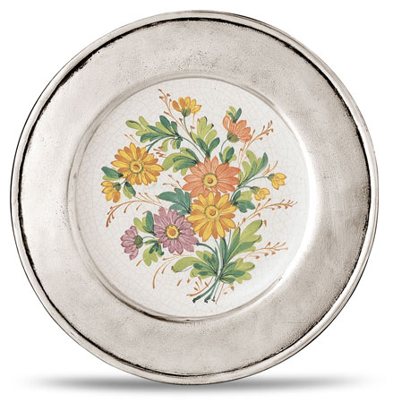 Decorative wall plate, grey and White, Pewter and Ceramic, cm &Oslash; 23