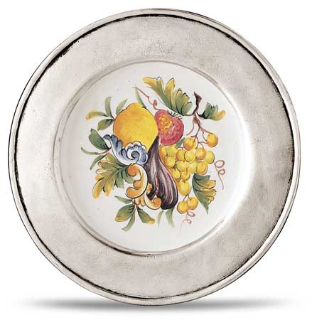 Decorative wall plate, grey and White, Pewter and Ceramic, cm &Oslash; 23
