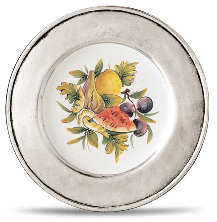 Decorative wall plate, grey and White, Pewter and Ceramic, cm &Oslash; 23