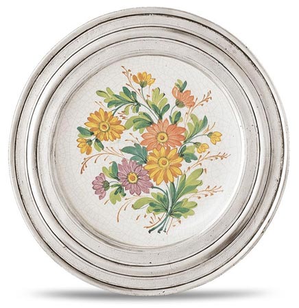 Decorative wall plate, grey and White, Pewter and Ceramic, cm &Oslash; 23