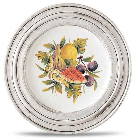 Decorative wall plate, grey and White, Pewter and Ceramic, cm &Oslash; 23