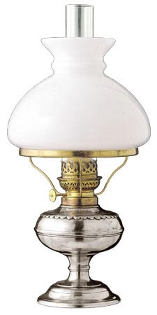 Petroleumlampe elektrisch, Grau, Zinn und Glas, cm h 46