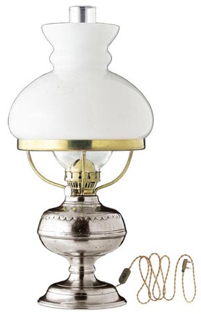 Petroleumlampe elektrisch, Grau, Zinn und Glas, cm h 34
