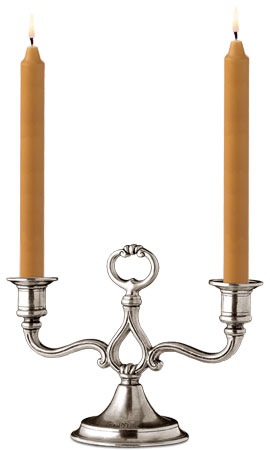 Candeliere 2 fiamme, grigio, Metallo (Peltro), cm h 17,5