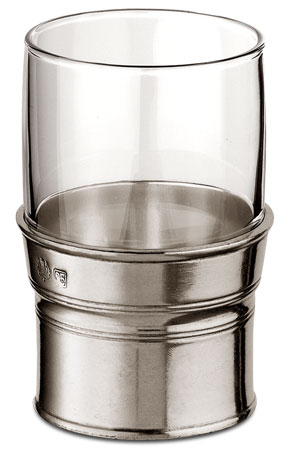 Bicchiere porta spazzolino, grigio, Metallo (Peltro) e Vetro, cm h 10