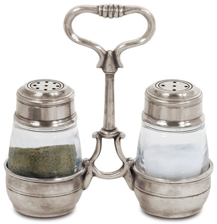 Salt & pepper sprinkler, grey, Pewter and lead-free Crystal glass, cm h 13,5