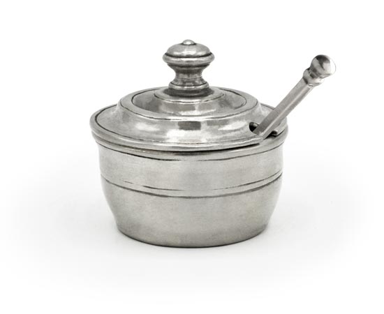 Portasale con coperchio e cucchiaio, grigio, Metallo (Peltro), cm Ø 5,5