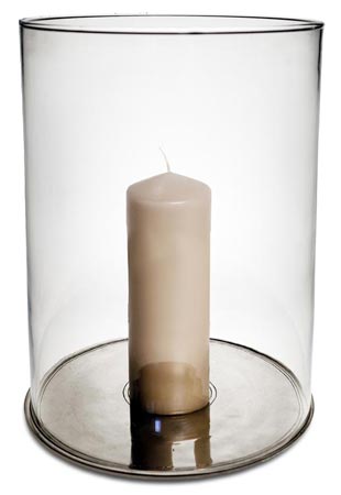 Windlicht Glaszylinder, Grau, Zinn und Glas, cm h 33 &Oslash;24  plate &Oslash;25