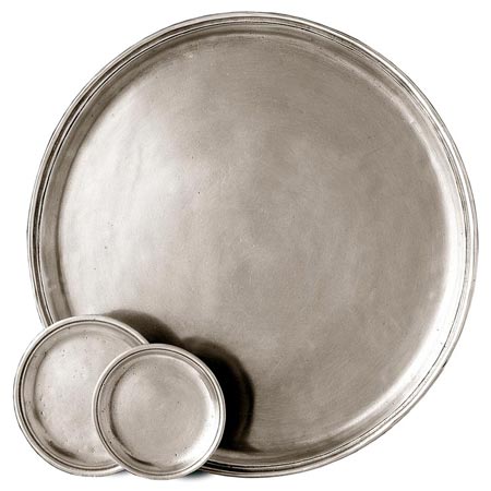 Metall Tablett rund, Grau, Zinn, cm Ø 33