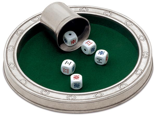 Dice-set boardgame, grey and green, Pewter, cm Ø 24