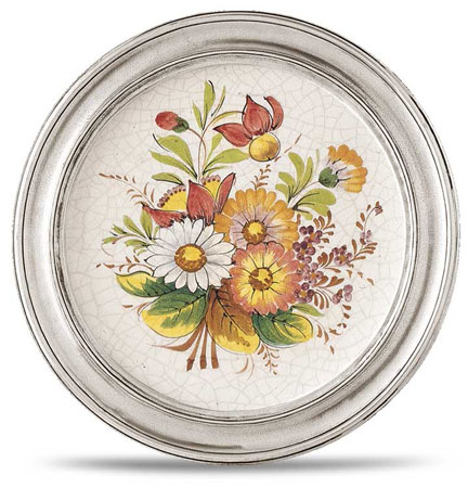 Decorative wall plate, grey and White, Pewter and Ceramic, cm &Oslash; 21