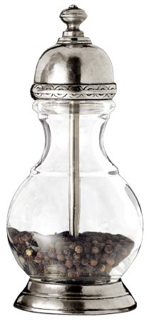 Pepper mill, grey, Pewter and lead-free Crystal glass, cm h 17