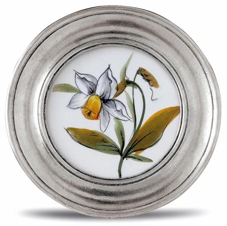 Decorative wall plate, grey and White, Pewter and Ceramic, cm &Oslash; 10,5