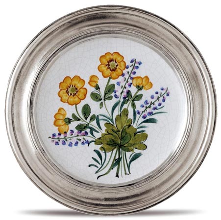 Decorative wall plate, grey and White, Pewter and Ceramic, cm &Oslash; 16