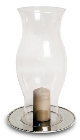 Großes Windlicht, Grau, Zinn und Glas, cm h 50 &Oslash;18  plate &Oslash;32