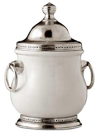 Keramikk krukke med tinnlokk, grå og hvit, Tinn og Keramikk, cm h 18,5 cl 60