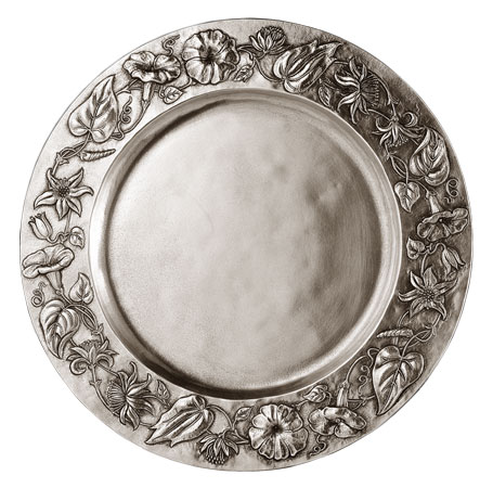 Round tray w/flower dec., grey, Pewter, cm Ø 33