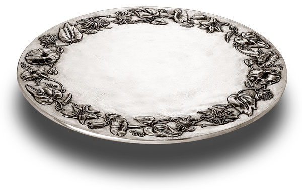 Cake dish with flower, grey, Pewter, cm Ø 33