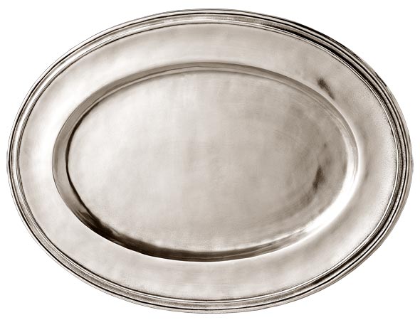 Plateau oval de service, gris, étain, cm 51x37