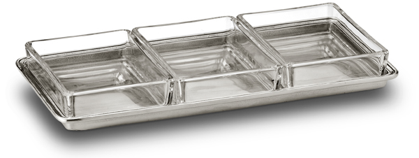 Crudite' tray with inserts, grey, Pewter and Glass, cm 29x13,5