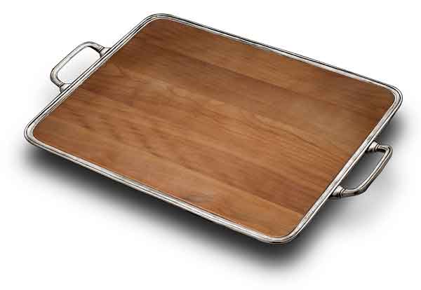 Cheese tray with handles, grey and red, Pewter and Wood, cm 45 x 35,5