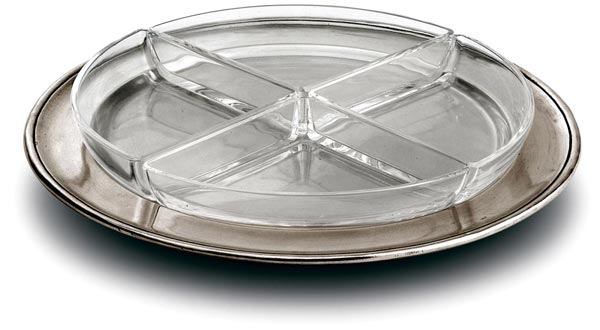 Crudites tray w/4 crystal sector, grey, Pewter, cm Ø 27