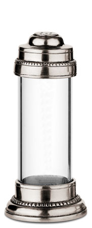 Sugar salt pepper shaker, grey, Pewter and lead-free Crystal glass, cm h 15