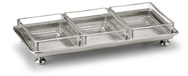 Crudites tray with glass, grey, Pewter and Glass, cm 29 x 13,5