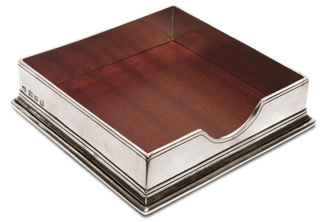 Serviettenhalter Metall, Grau und rot, Zinn und Holz, cm 15,5x15,5xh4