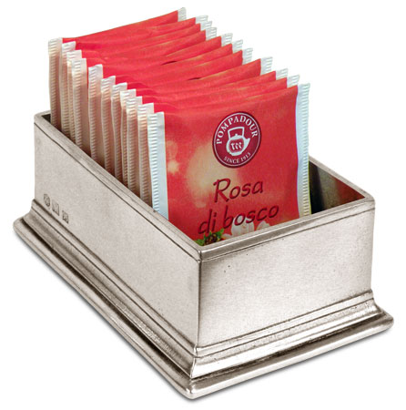 Porta bustine (te / zucchero), grigio e rosso, Metallo (Peltro) e Legno, cm 8x12xh4,5