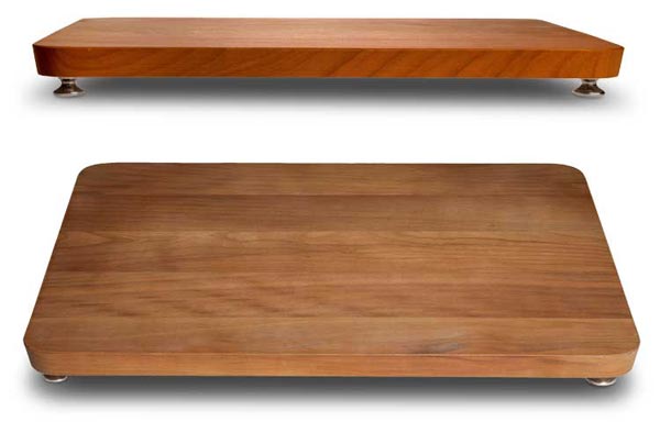 Tagliere in legno (ciliegio), grigio e rosso, Metallo (Peltro) e Legno, cm 35 x 27,5 x h 1,8