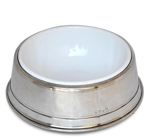 Pet bowl, grey and bianco, Pewter and Stainless steel, cm Ø 23.5 x h 7.5 (ins Ø 18)